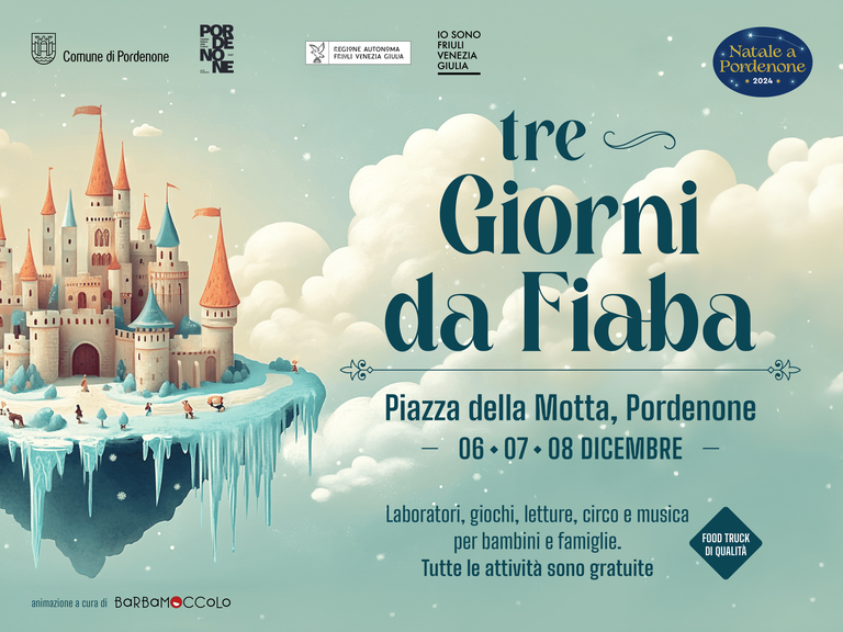 Un weekend dedicato a bambini e famiglie con musica, teatro, spettacoli da circo, caccia al tesoro, area giochi in legno, mercatino delle trottole, zona food e tante sorprese. #nataleApordenone