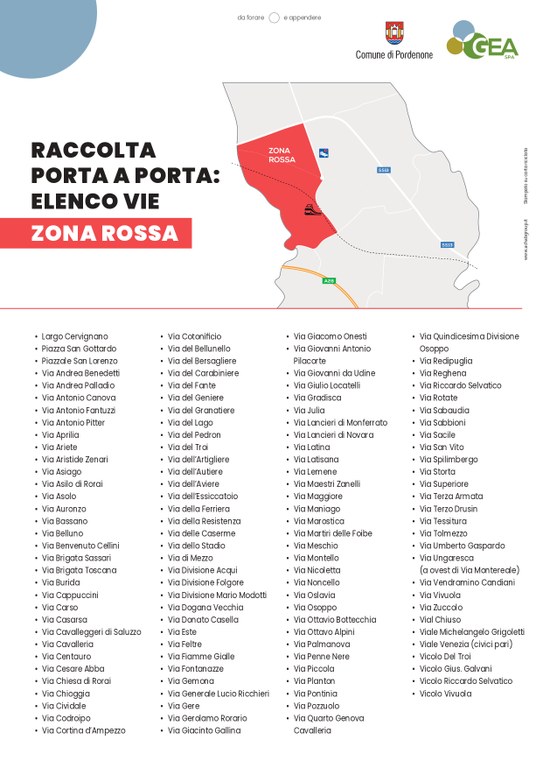 Mappa ed elenco delle vie - Zona Rossa